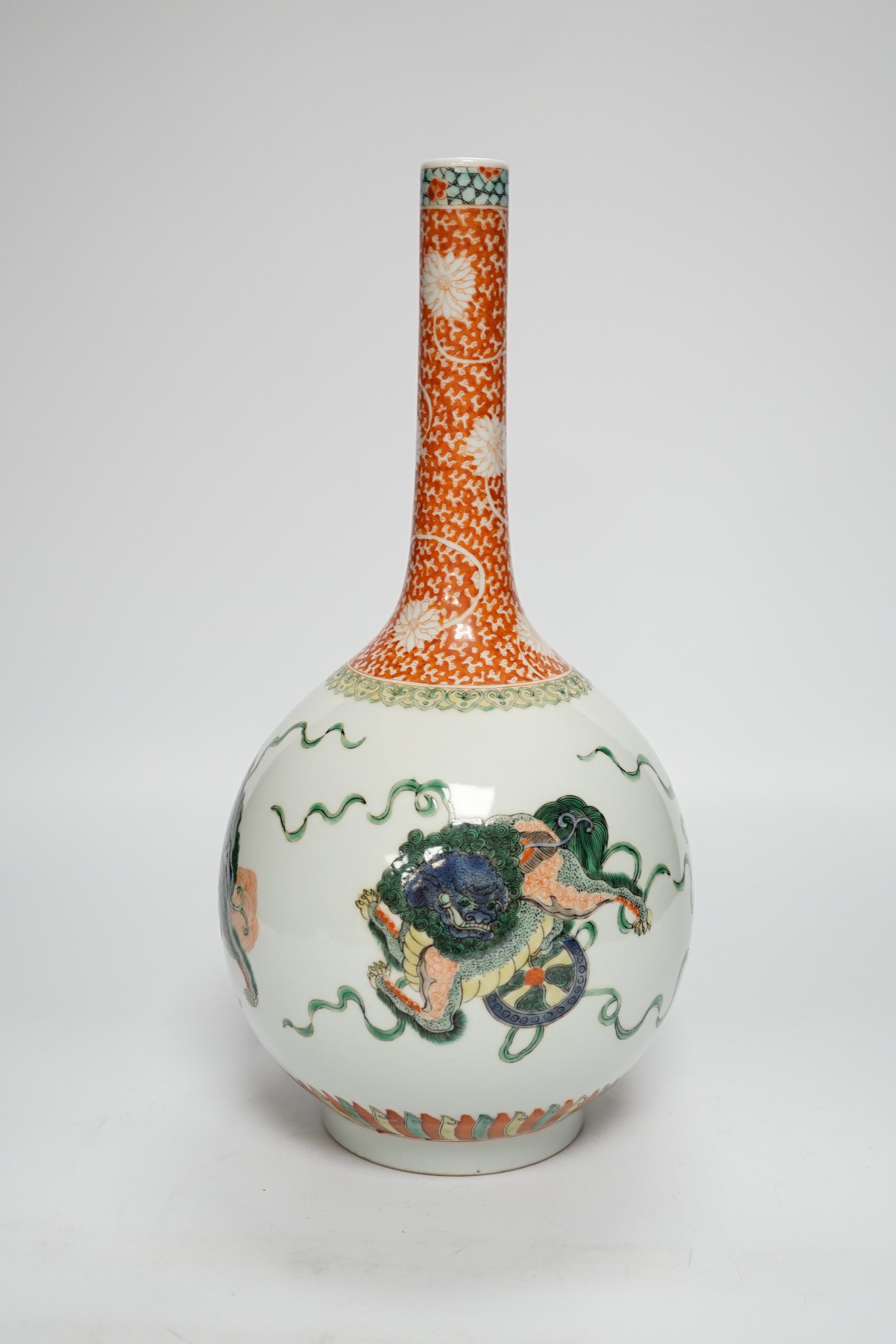 A Chinese famille verte bottle vase, 30.5cm